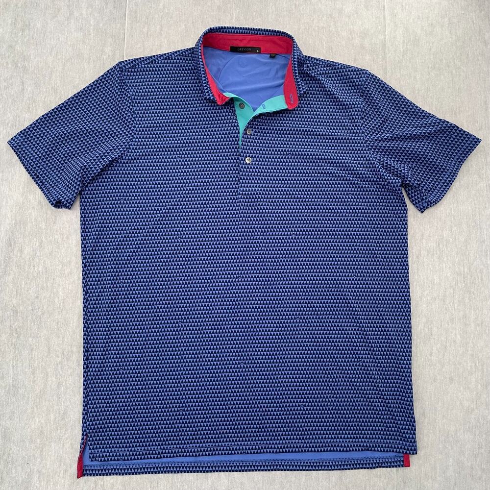 Greyson Shirt Adult Large Blue Polo All Over Print Golf Course Wolf Logo Mens L